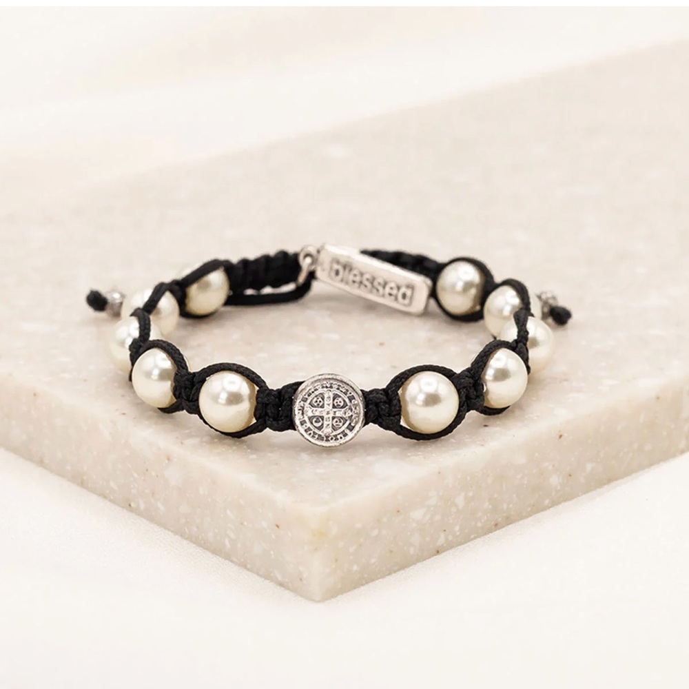 “Blessed” Crystal Pearl and Benedictine Bracelet​